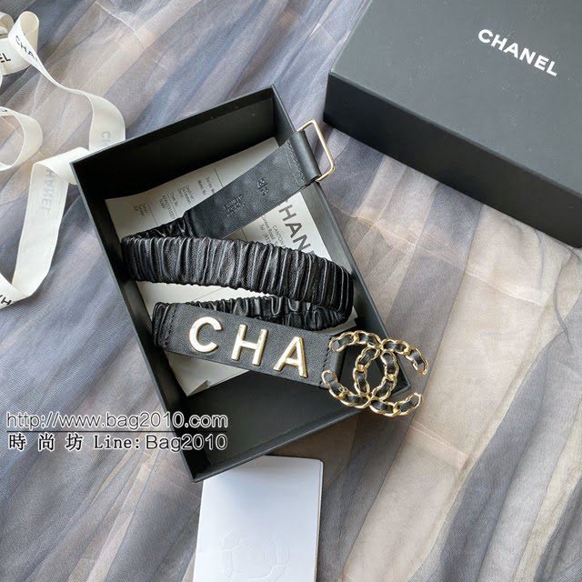 Chanel女士皮帶 香奈兒cc經典logo扣精品彈力扣腰帶  jjp1155